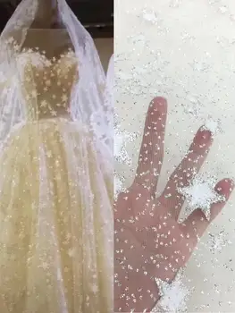 

Newest Cyndi-5.1908 african tulle mesh fabric sparkly glued glitter sequins lace fabric for party dress