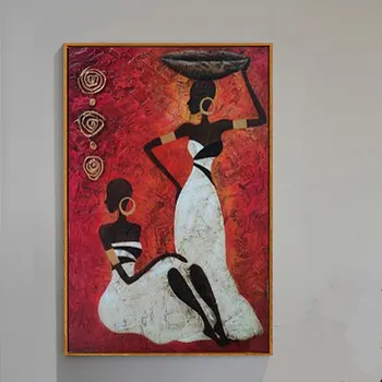 

Hand Painted Abstract African Red Africa Women Oil Paintings On Canvas Modern Home Decoration Wall Art