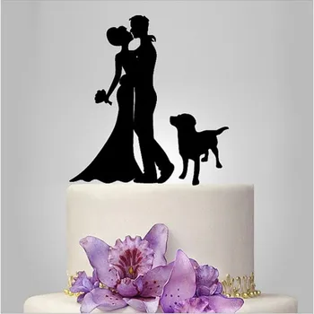 

2019 Acrylic Kissing And 1 Dog Wedding Cake Topper/Wedding Stand/Wedding Decoration Wedding Cake Accessories