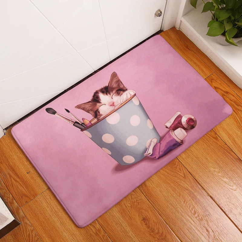 2017 Cartoon Style Cup of cats Print Carpets Anti-slip Floor Mat Outdoor Rugs Animal Front Door Mat
