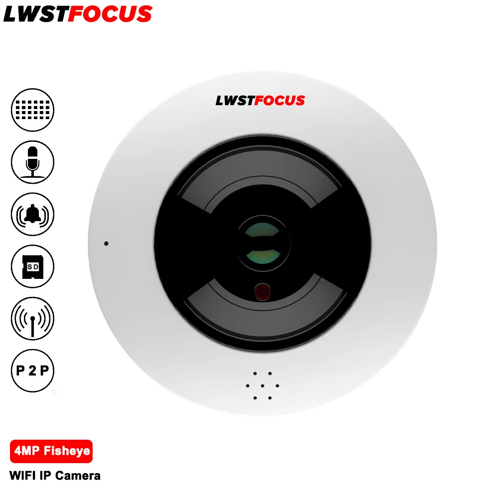 

LWSTFOCUS 360 Degree Wireless Panoramic Camera MINI 4MP Network Wi-fi Fisheye Security POE IP Camera WIFI 4MP Video Built-in MIC