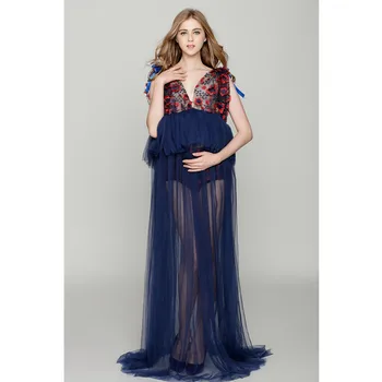 

Sexy V Neck Sheer Mesh Maternity Dresses for Photo Shoot Maternity Photography Props Floral Pregnancy Clothes Pregnant Dress