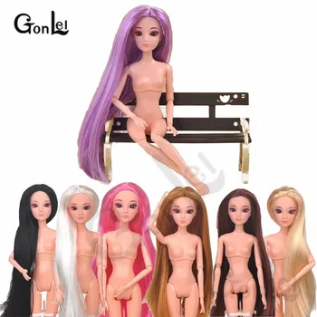 

NEW 8 Colors 3D eye Straight hair Head 19cm lenght Hair 1/6 nake 12 joints body doll toys for girls gift for Barbiee doll best