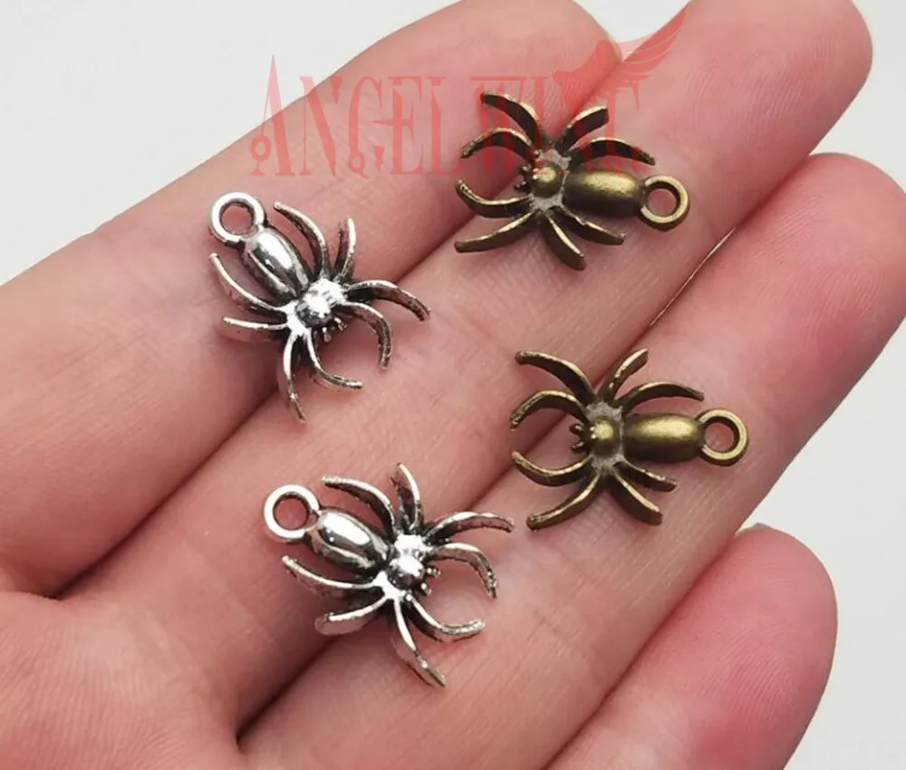 

40pcs/lot--15mm Antique Silver Plated/Bronze Plated Mini Spider Charms Halloween Pendants For DIY Supplies Jewelry Accessories