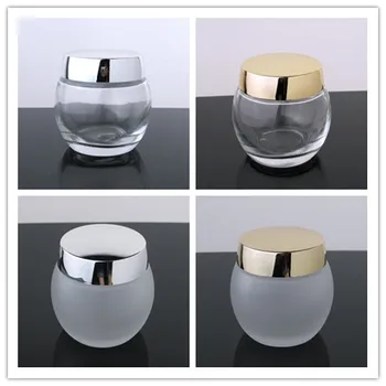 

50pcs/lot 120G Frosted/Transparent cream Glass Jar With Gold/Bright silver Lid for Cosmetics Packaging,Refillable Bottles