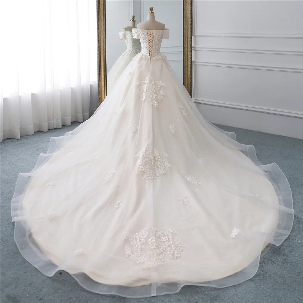 Fansmile роскошный кружевной длинный шлейф бальное платье свадебное платье Vestidos de Novia принцесса качественное свадебное платье FSM-525T