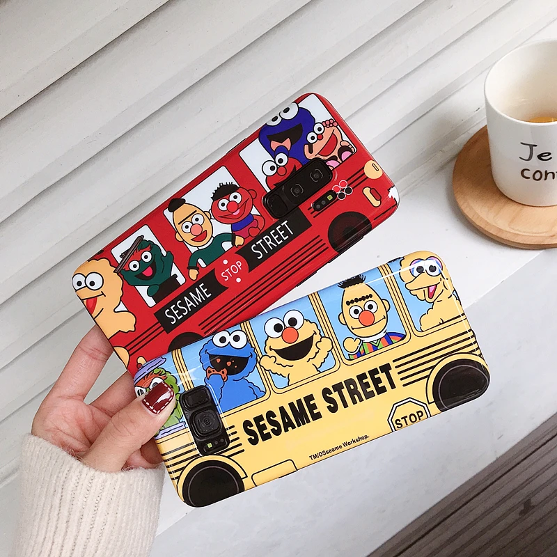 

Cartoon Sesame Street Bus Phone Case For Samsung S8 S9 Plus Note8 Note9 Soft silicone Back Cover s8+ s9+ Couple Shell Anti-fall