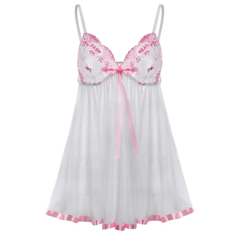 S-6XL размера плюс, женский бюстгальтер с вышивкой, розовое кружевное платье, нижнее белье, сексуальное женское белье, прозрачное платье, Экзотическая одежда - Цвет: white