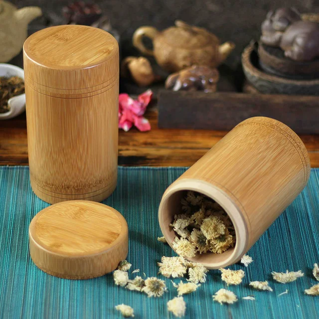 Vintage Bamboo Tea Box Storage Box Tea Canister Boxes Tea Jar Caddy Seal Storage Bottle Case Handmade Organizer Spice Jar 2