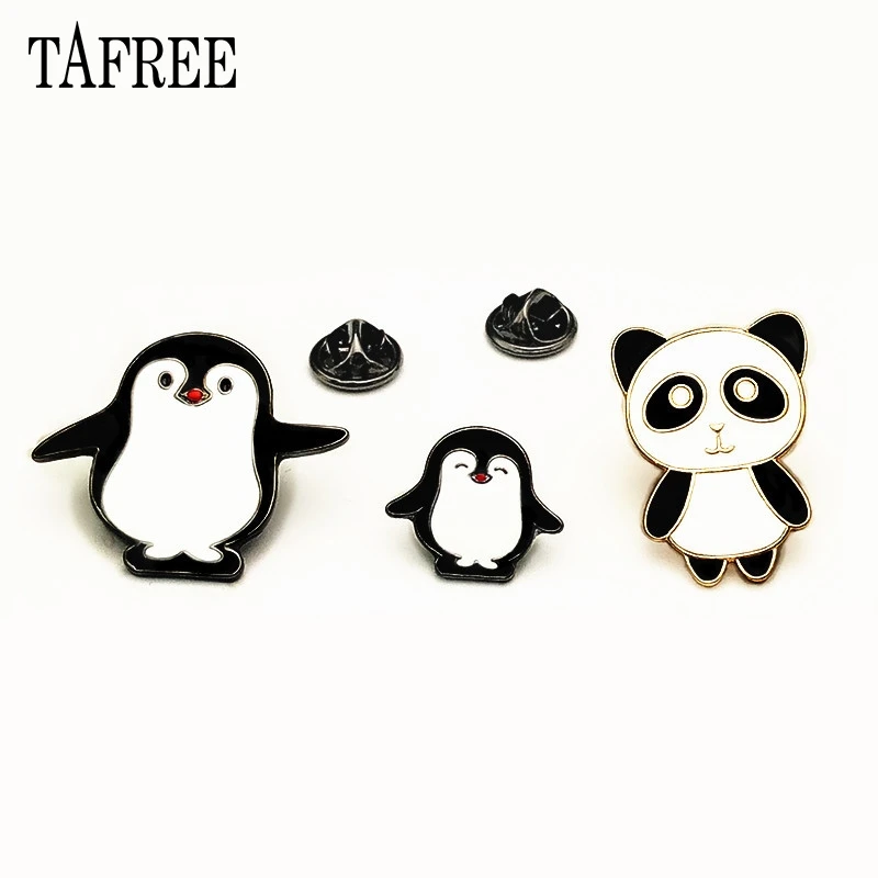 

TAFREE Panda and Penguin Badge Black and White Color Enamel Cute Animal Lapel Pins Fashion Brooch Alloy Jewelry For Clothes 198