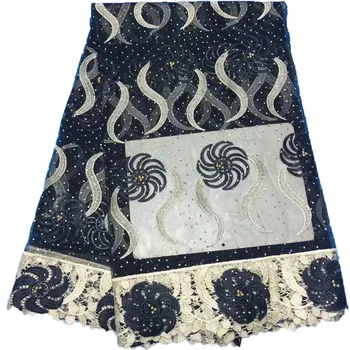 

5 yards High quality African Tulle lace fabric with stones Beautiful beaded and stone lace fabric for charming dress A849-1