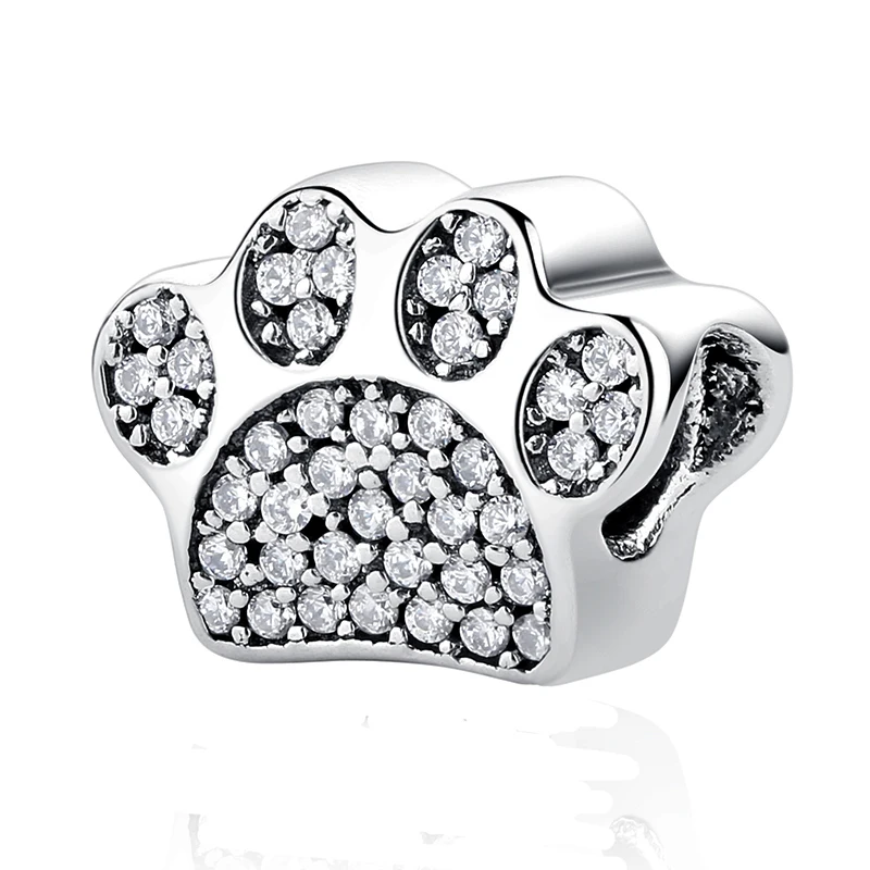 

2019 Hot Sell High Quality Dog Paw Print Silver Charms CZ Crystal Bead Fit Pandora Bracelet For Women DIY Jewelry Free Shipping