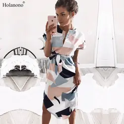 Holanono 2019 для женщин миди платья для вечеринок геометрический принт летнее для пляжа в богемном стиле платье свободные рукав "летучая мышь"