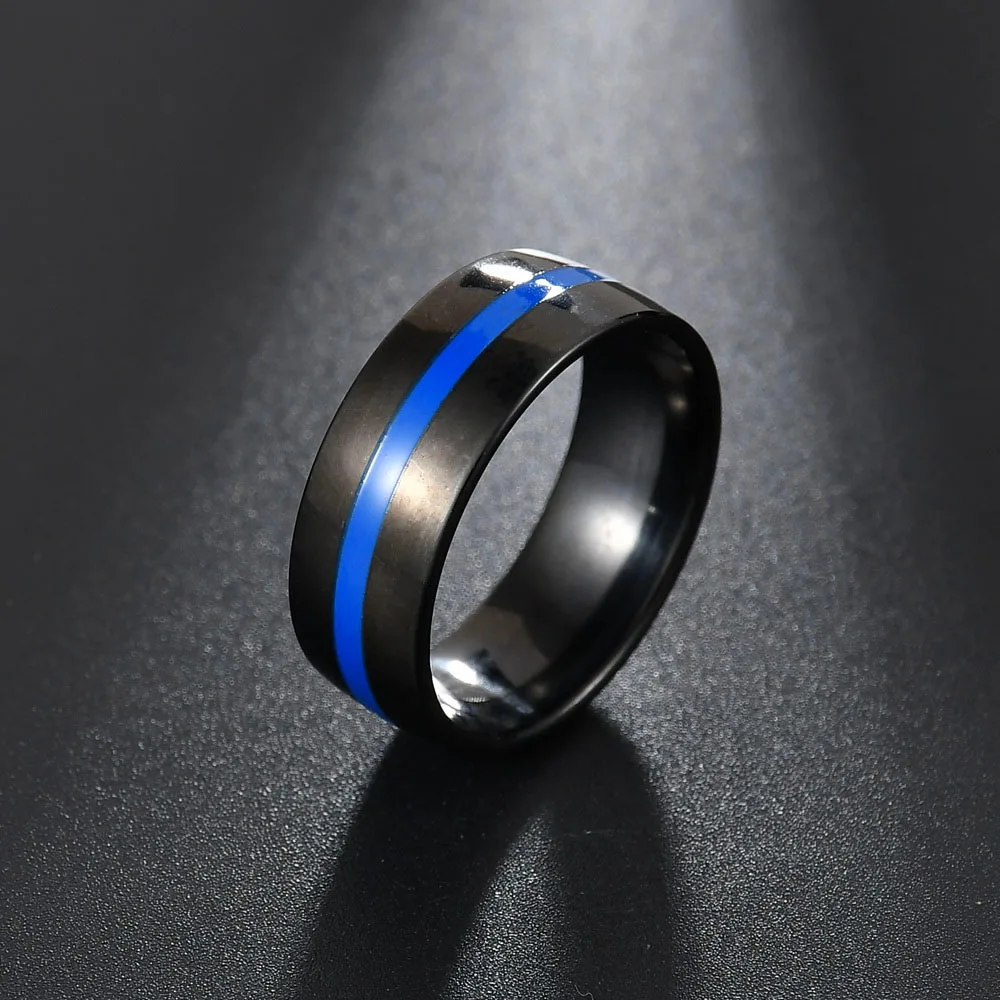 MeMolissa мужское кольцо пожарного из нержавеющей стали, тонкое кольцо с голубой линией, высокое качество, кольца с красной линией, Прямая поставка - Цвет основного камня: 8MM BlueLine Black