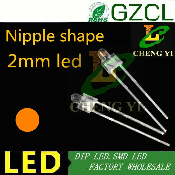 

Orange 2mm Tower led water clear indicator two-pin dip led 2.0-2.5V nipple 2mm light diode