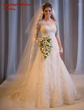 BacklakeGirls A Line Lace Wedding Dress 2017 Beaded Off Shoulder Custom Made Long Sleeves Bride Gowns Vestido De Noiva