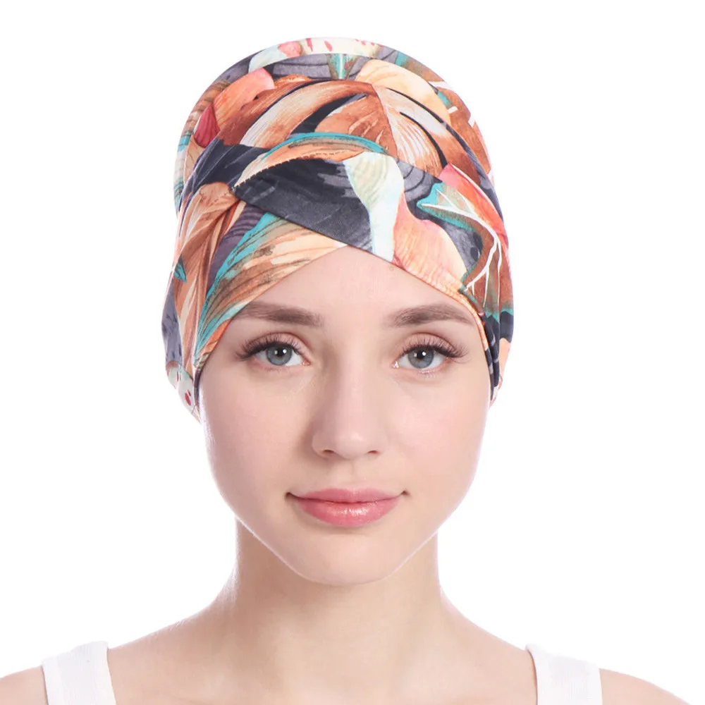 

2018 New Fashion Women Printed Hat Muslim India Hat Muslim Ruffle Cancer Chemo Beanie Scarf Turban Wrap Cap high quality c0411