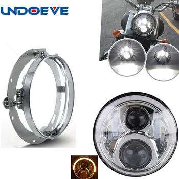 

For Motorcycles 7inch LED Headlight with Matching Chrome Passing Lamps for Motorcycles with Adapter Ring