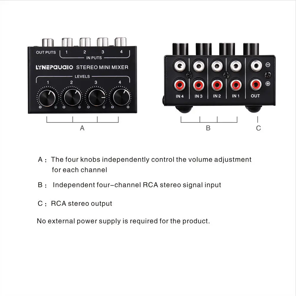 Nobsound мини стерео RCA 4-х канальный пассивный смеситель без потери качества звука для Live& Студия черного цвета