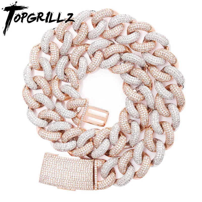 TOPGRILLZ 14mm 20mm Newest Box Clasp Micro Pave Iced CZ Cuban Link Necklaces Chains Luxury Bling Jewelry Fashion Hiphop For Men