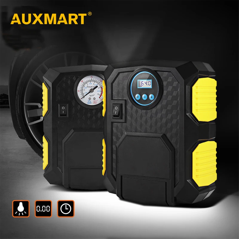 

Auxmart Portable Electric Car Tire Inflator Pump 12V Auto Air Compressor LED Light Digital Inflatable Pump 19/22 Cylinder 120W