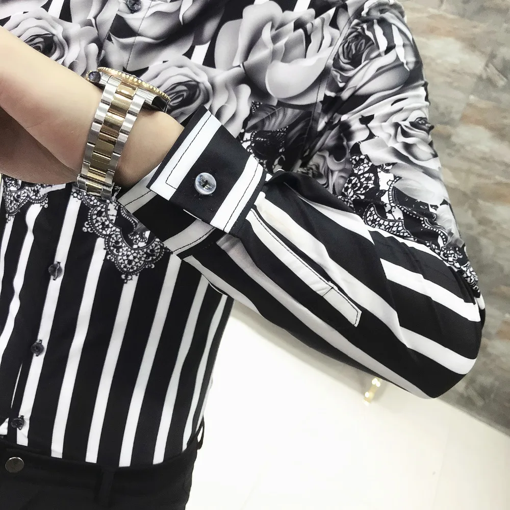 2019 Spring Floral Shirt Men Brand New Men Shirt Long Sleeve Simple Gentlemen Streetwear Mens Shirts Casual Slim Fit Prom Tuxedo