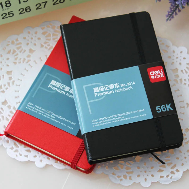 

Free shipping deli 3314 notebook leather pocket notebook 56k PU leather cover notebook diary pocket premium notebook