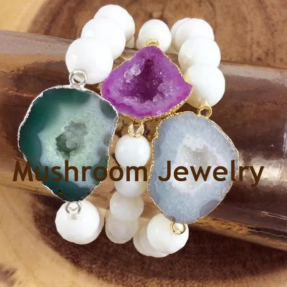 

Agate Slice Connector Charm Bracelet Bohemia White Beads Bracelet Healing