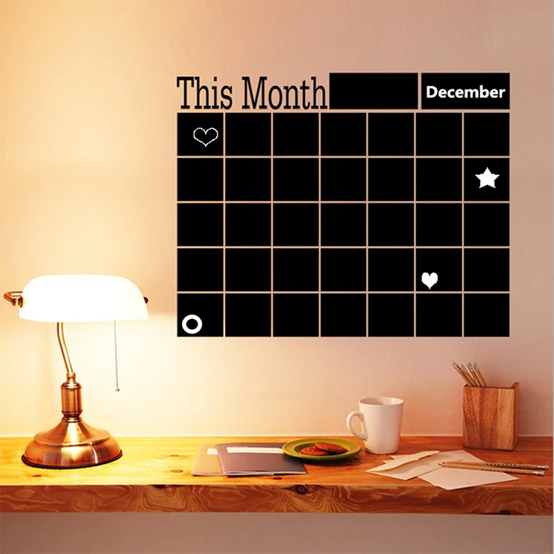 DIY58x43cm Monthly chalkboard wall sticker,Blackboard Removable Vinyl Wall Sticker Chalkboard Calendar Decal Planner Mural