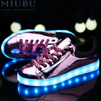 

MIUBU Hight Quality 3 colors Unisex Women LED Shoes Autumn Winter Shoes For Adults Silver/gold/pink Fashion Casual Shoes