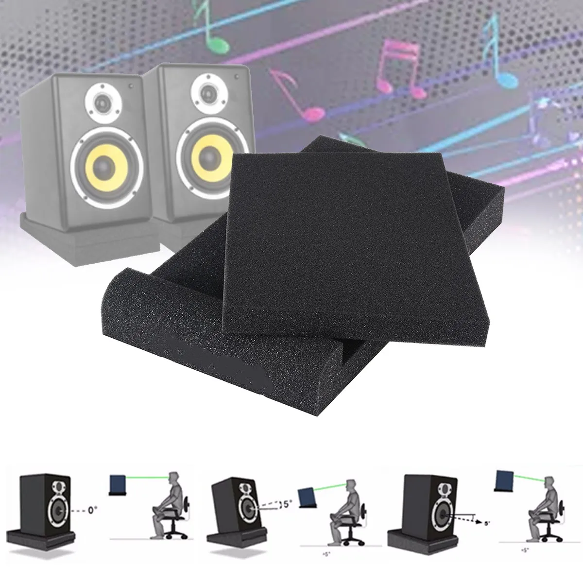 2pcs/set Studio Monitor Speaker Foam Isolation Shockproof Acoustic Foam Pads Black Studio Speaker Pads