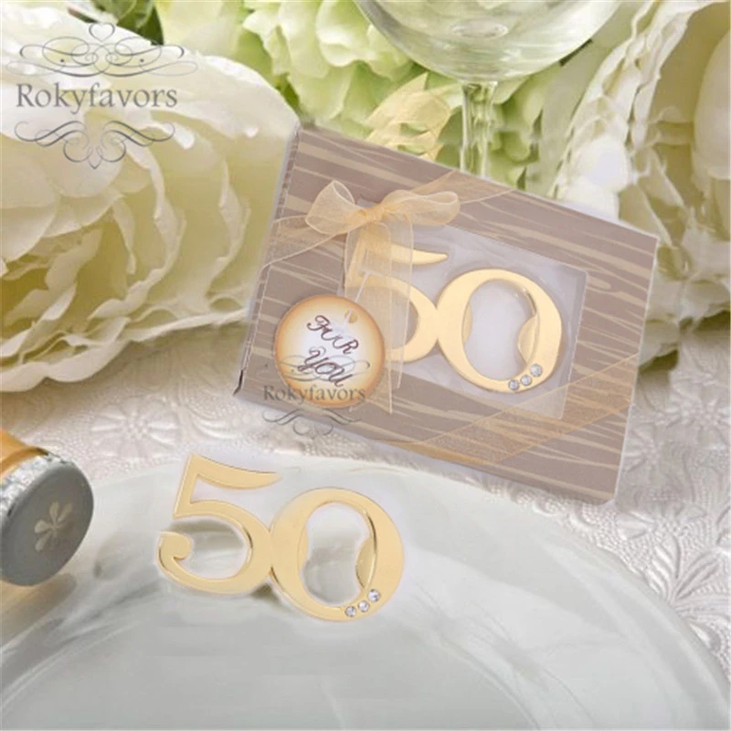 photo Cheap 50Th Anniversary Party Favors 50pcs 50th design golden bottle opener wedding favors 50th anniversary party favors birthday gifts supplies event keepsakes