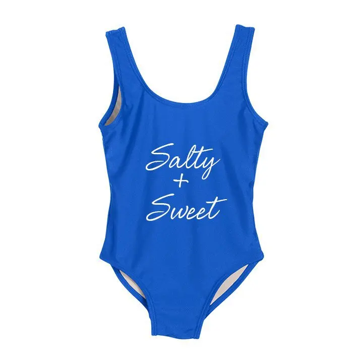 Women Sexy Salty Sweet Funny Letter Print one pieces Low Back Bodysuit