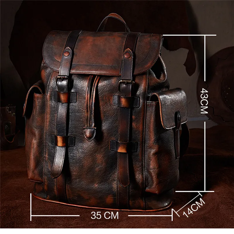 Luxurious Dark Brown Men's Cow Leather Backpack in Simple Military Style image 2
