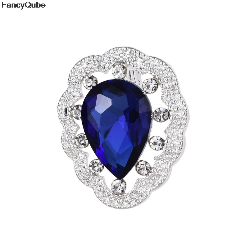 

Vintage Water Drop Blue Crystals Rhinestone Brooch Women Accessories Flower Pins