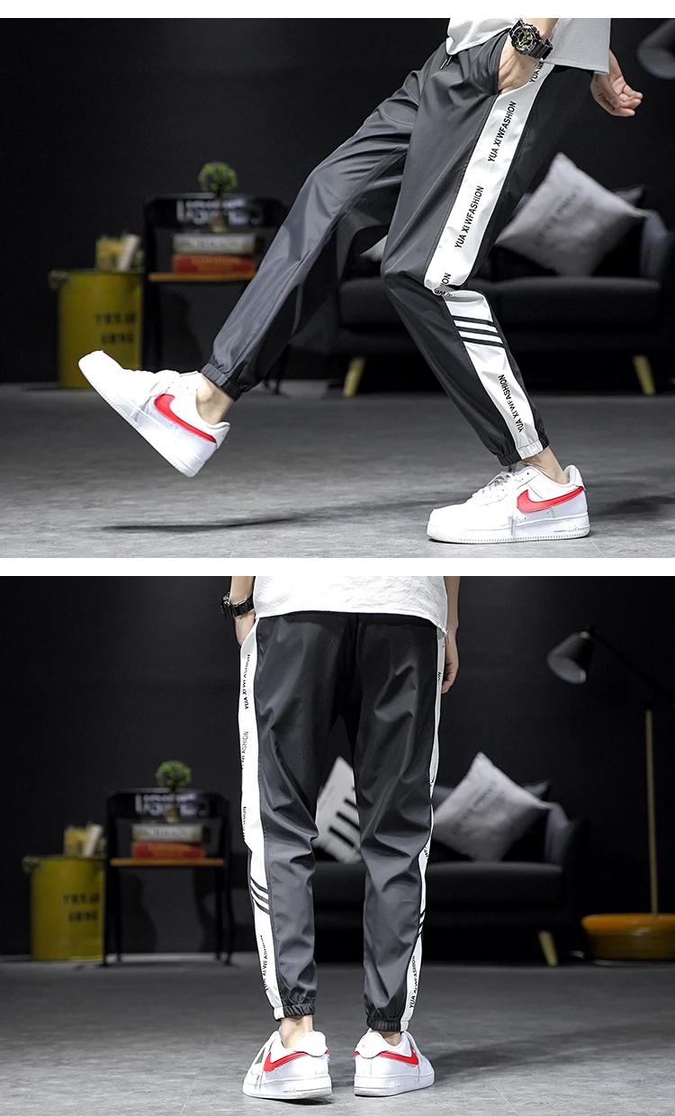 Весенние новые спортивные брюки мужские модные контрастные цветные повседневные брюки мужские уличные дикие хип-хоп свободные джоггеры