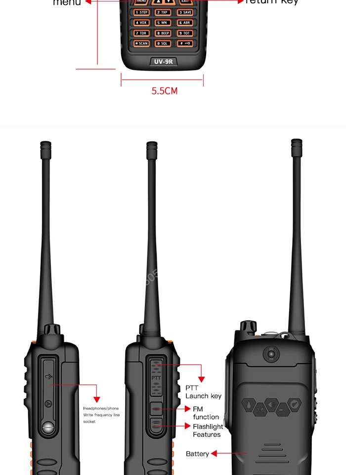 Портативная рация 2 шт. Baofeng UV-9R Водонепроницаемая рация 8 Вт двухстороннее радио Двухдиапазонная портативная 10 км дальность UV9R