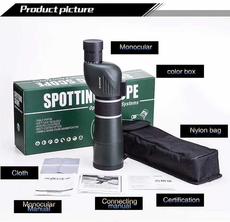 Suncore Spirit 15-45X60A  15-45X60S monocular hunting monocular telescope Spotting Scope with Professional ultra compact tripod (26)