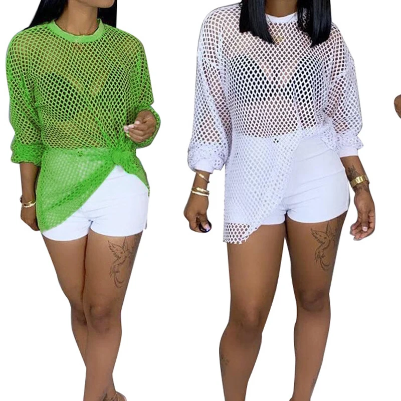 

2019 New Hollow out swimsuit cover up sexy women fish net bikini Bathing Suit Cover ups beach wear Robe De Plage