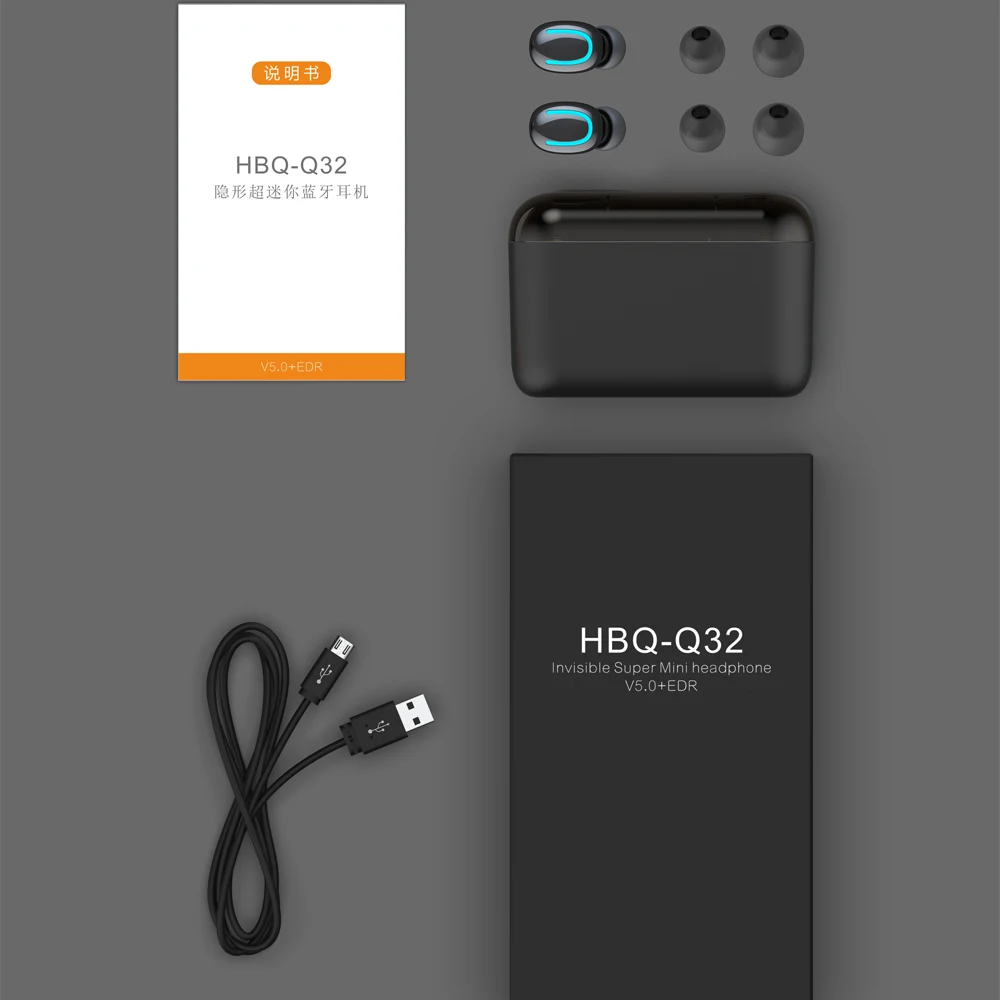 Дешево Беспроводные наушники с Bluetooth 5,0, наушники HQB Q32 TWS, спортивные наушники с громкой связью, стерео наушники с басами, игровая гарнитура с микроф...