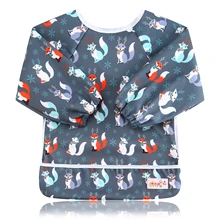 Ohbabyka/детские нагрудники с принтом животных; нагрудники с длинными рукавами; водонепроницаемая одежда для кормления; Многоразовые нагрудники для новорожденных; нагрудники с карманом для ухода за ребенком