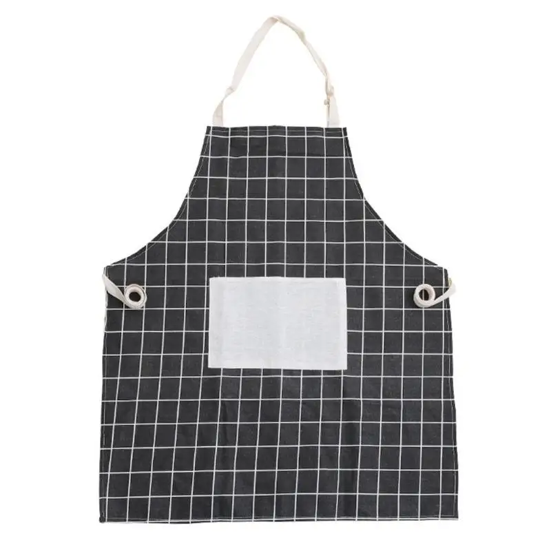 Women Men Adjustable Cotton Kitchen Apron Environmental for Cooking Baking Restaurant Pinafore Haig/Grey/Grey Tree/White - Цвет: Black grid