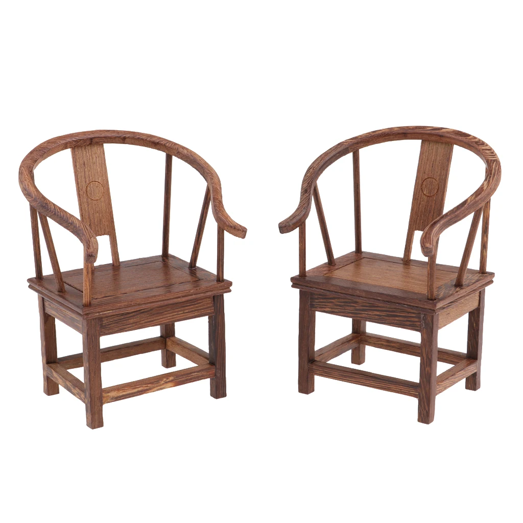 1:6 Dollhouse Solid Wenge Miniatures Furniture Wooden Tea Table and Two Armchairs Home Decor