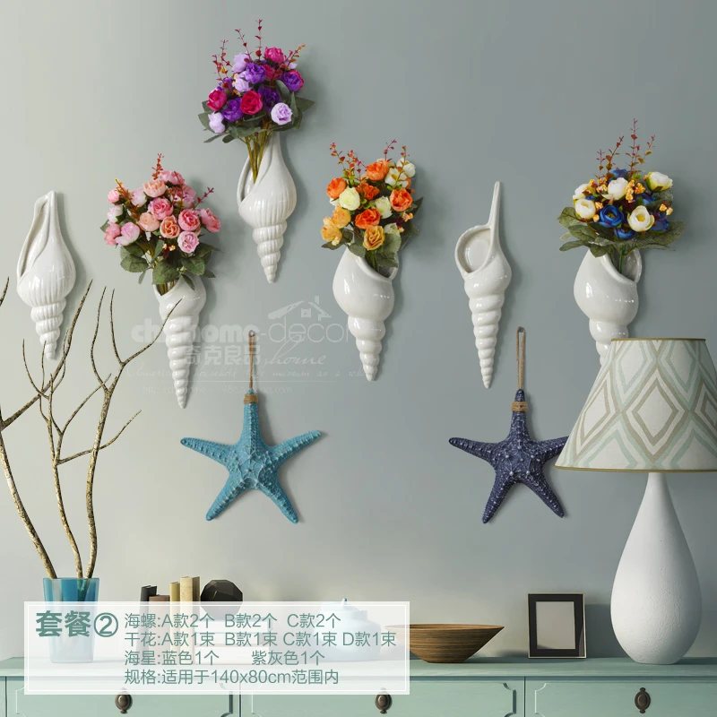 

European modern restaurant Decor conch mural wall hanging TV background wall flower vase with Pendant
