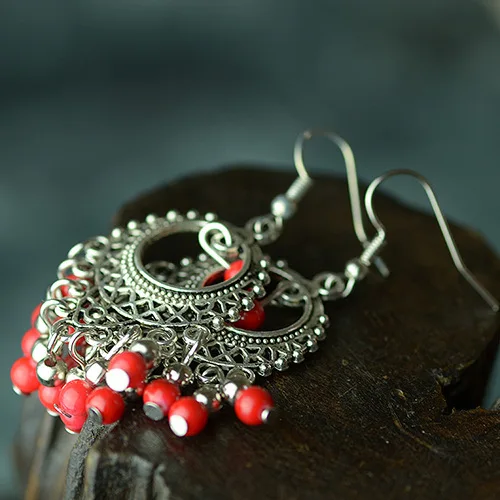 Star Handmade Vintage Chinese Wind Tibetan Silver Dangle Star Handmade Vintage Chinese Wind Tibetan Silver Dangle Earrings New Original Ethnic Jewelry Simple Beaded In Drop From