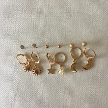 Стильные серьги комплект с покрытием золотого цвета мяч солнце Звезда Луна камень 6 пара серег набор для женщин девочек