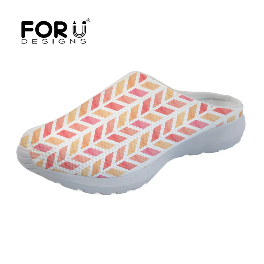 

FORUDESIGNS Sandales Femme 2019 Geometric Printing Flat Sandals and Slippers Students Girl Air Mesh Breathable Comfortable Shoes