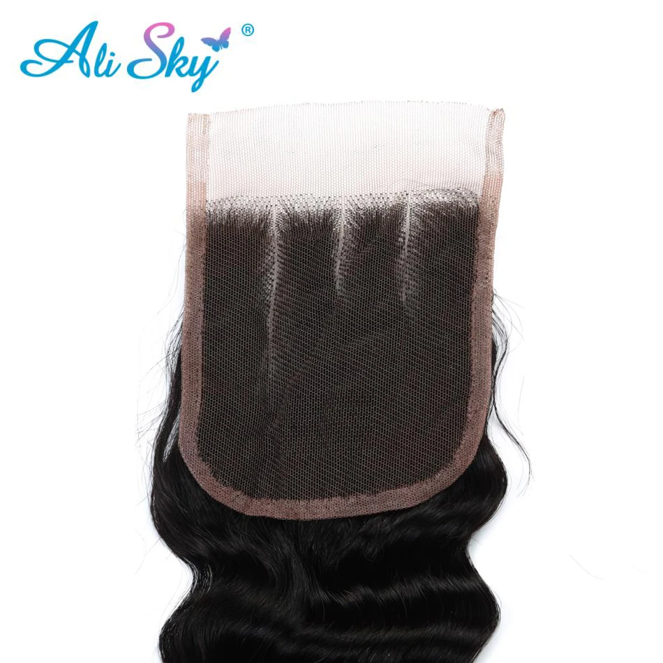 4x4 Malaysian Deep Wave Lace Closure 8-22 Inch Free/Middle/Three Part With Baby Hair 120% Density Non Remy Ali Sky Frontal Black