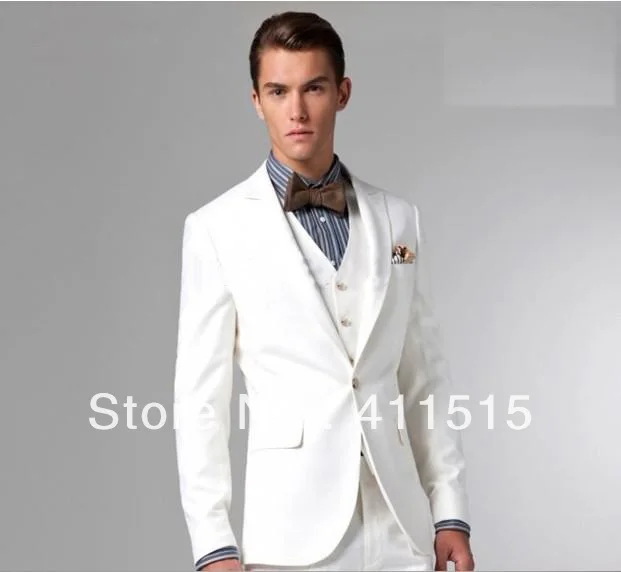 FREE SHIPPING/Custom made cheap White Peak Lapel Wedding Groom Tuxedos/Groomsmen Men Suits Bridegroom/ PARTY MEN WEAR DRESS