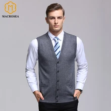 MACROSEA осень мужской классический дизайн шерстяной жилет кардиган натуральный цвет мягкий удобный шерстяной жилет свитера мужской шерстяной свитер